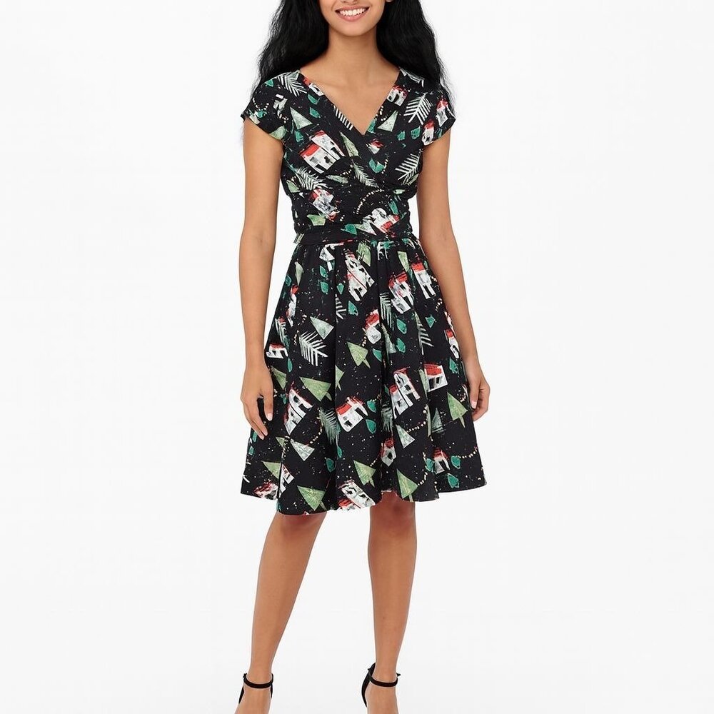 Retrolicious XS Christmas Village Party Dress Cotton Black NWT